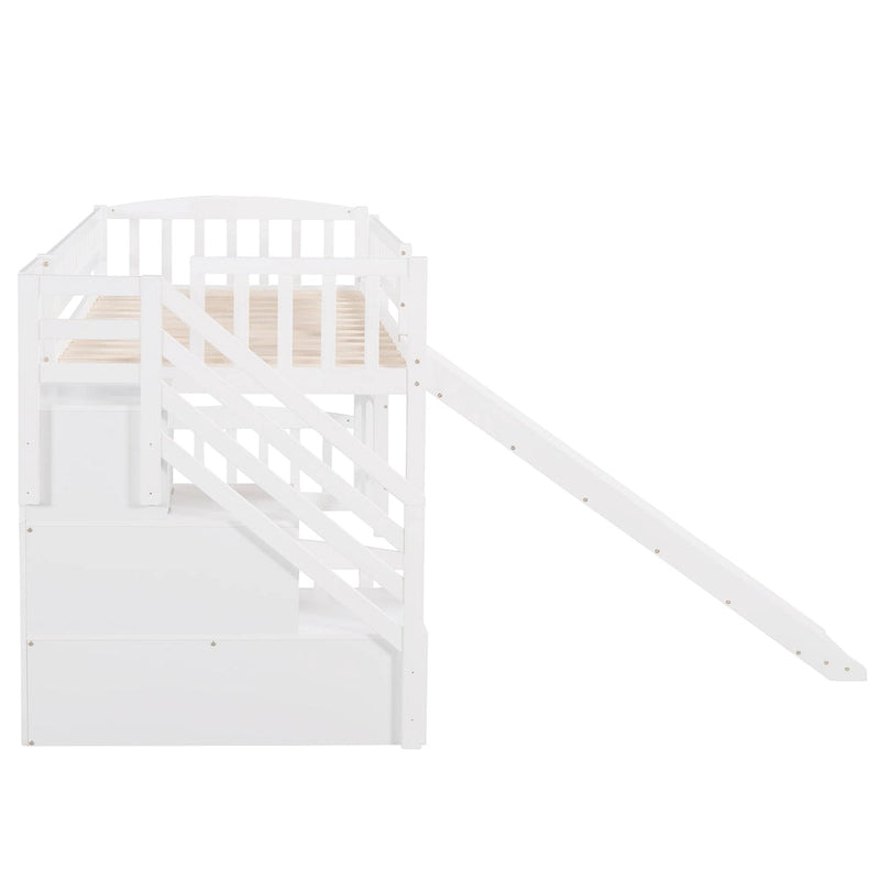 Lit mezzanine double avec escalier, deux tiroirs et toboggan