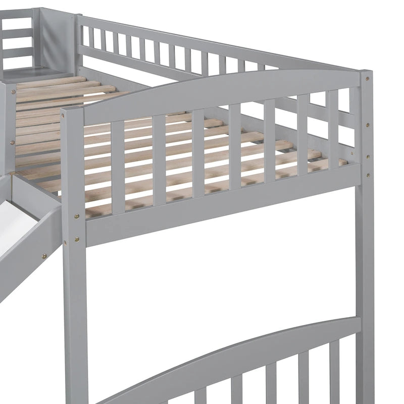 Lit mezzanine double avec escalier, deux tiroirs et toboggan