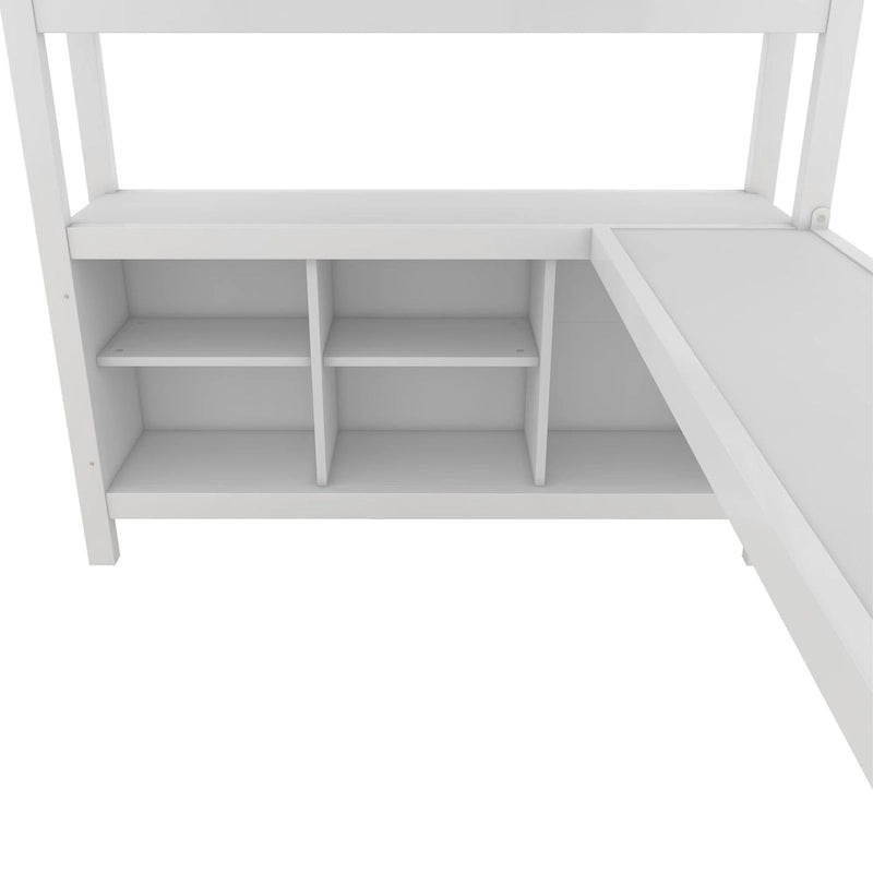Lit mezzanine en métal avec armoire et bureau en L