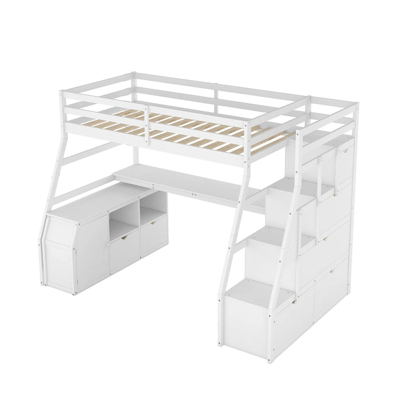 Lit mezzanine une place avec 7 tiroirs, 2 étagères et bureau