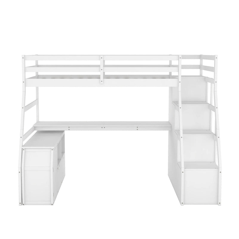 Lit mezzanine une place avec 7 tiroirs, 2 étagères et bureau