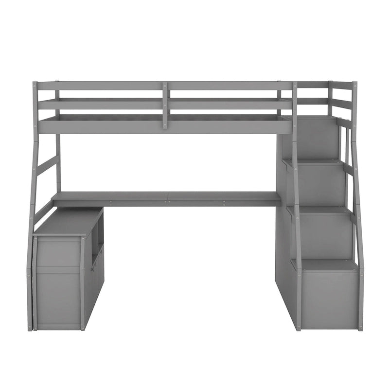 Lit mezzanine une place avec 7 tiroirs, 2 étagères et bureau