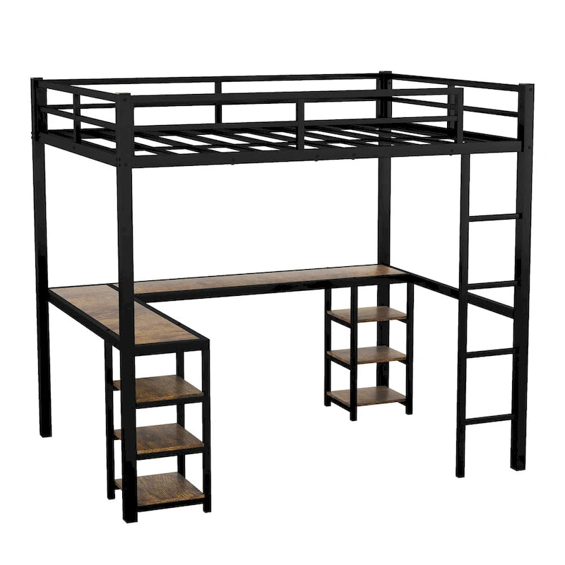 Lit mezzanine en métal Full XL avec bureau et étagères