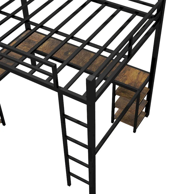 Lit mezzanine en métal Full XL avec bureau et étagères