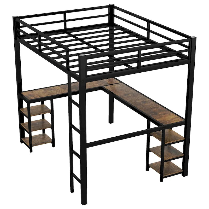 Lit mezzanine en métal Full XL avec bureau et étagères