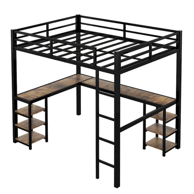 Lit mezzanine en métal Full XL avec bureau et étagères