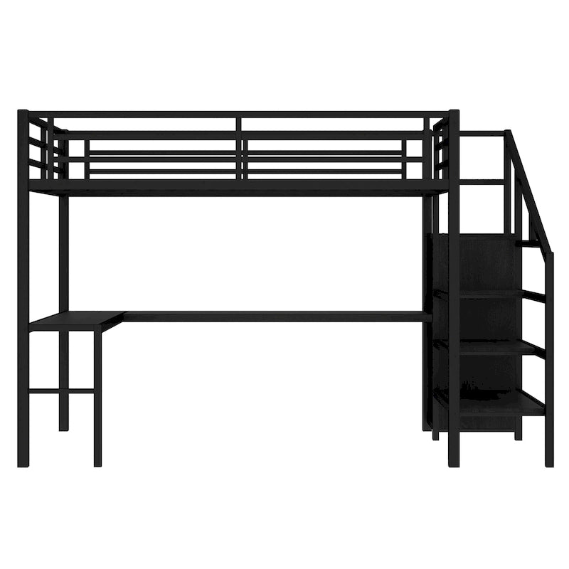 Lit mezzanine double avec bureau en L et port USB