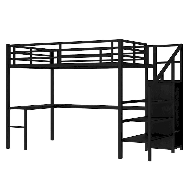 Lit mezzanine double avec bureau en L et port USB