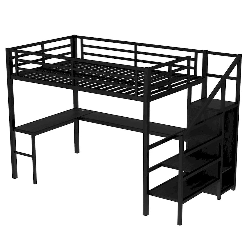 Lit mezzanine double avec bureau en L et port USB