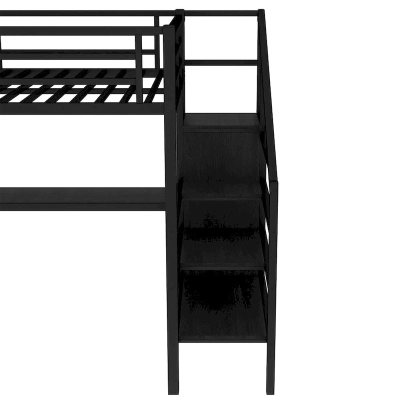 Lit mezzanine double avec bureau en L et port USB