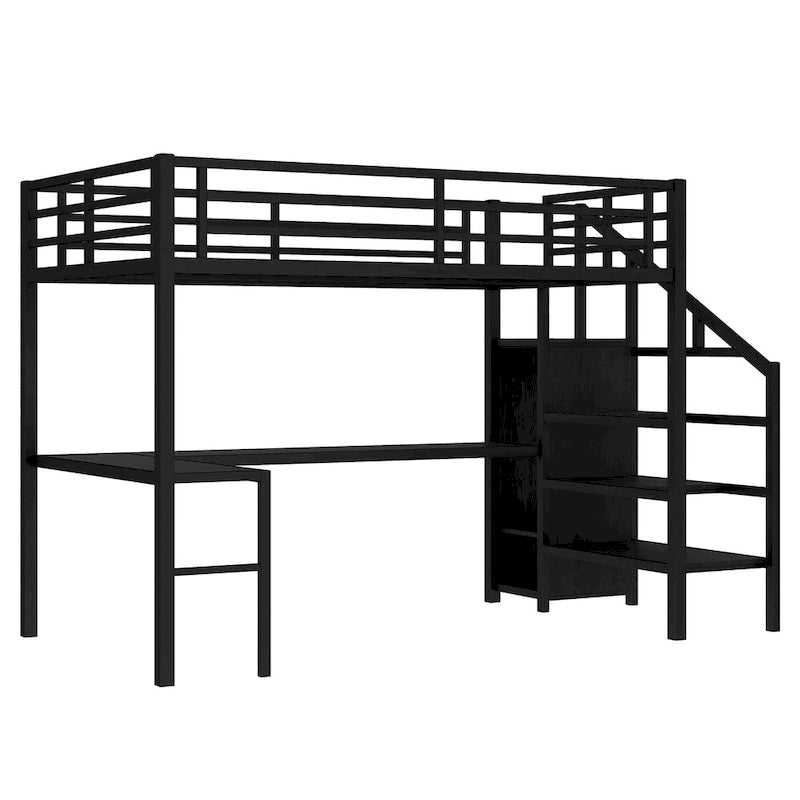 Lit mezzanine double avec bureau en L et port USB