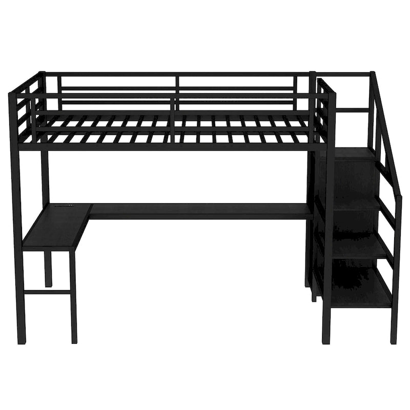 Lit mezzanine double avec bureau en L et port USB