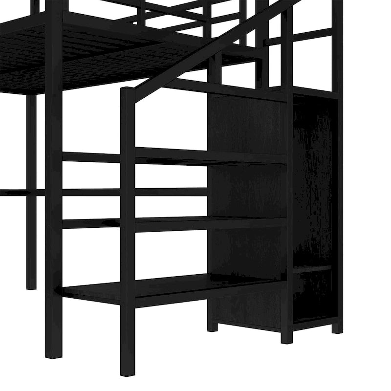 Lit mezzanine double avec bureau en L et port USB