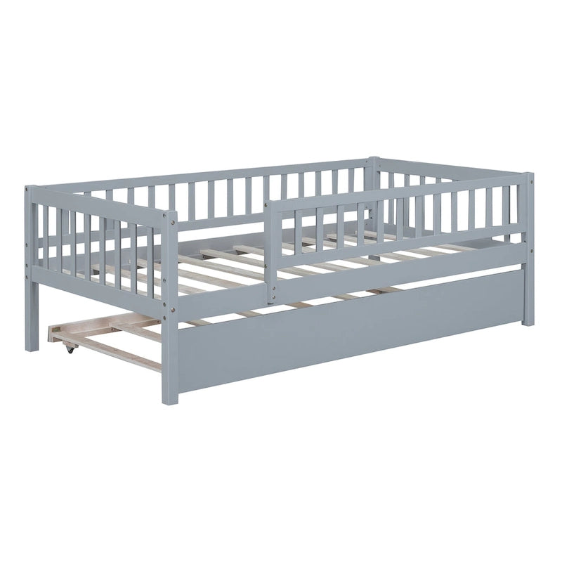 Lit de repos en bois avec lit gigogne et barrières de sécurité
