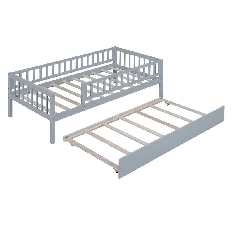 Lit de repos en bois avec lit gigogne et barrières de sécurité