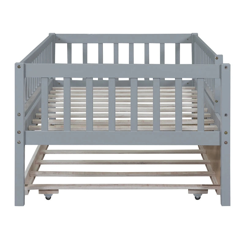 Lit de repos en bois avec lit gigogne et barrières de sécurité
