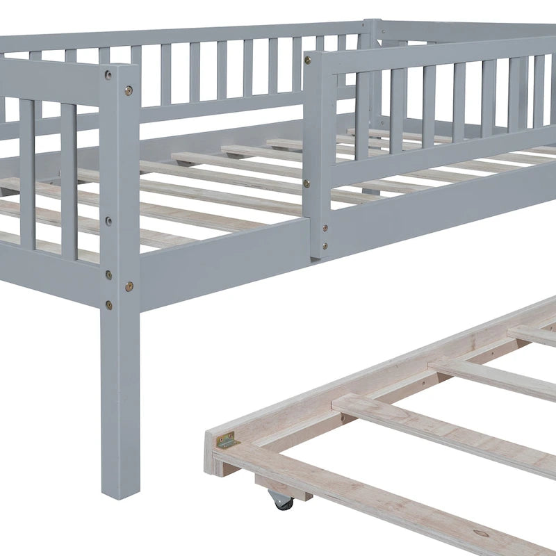 Lit de repos en bois avec lit gigogne et barrières de sécurité