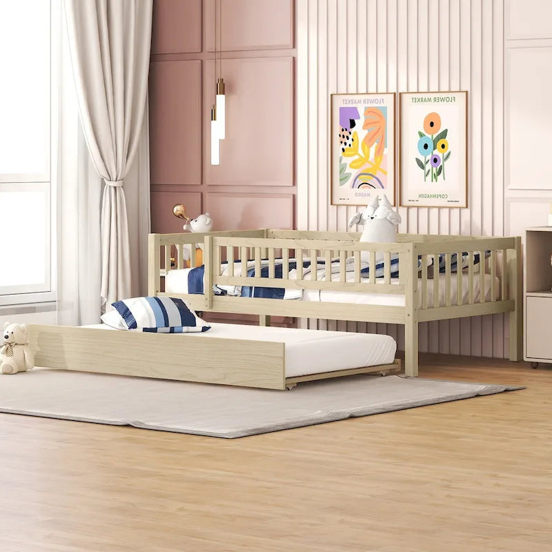 Lit de repos en bois avec lit gigogne et barrières de sécurité