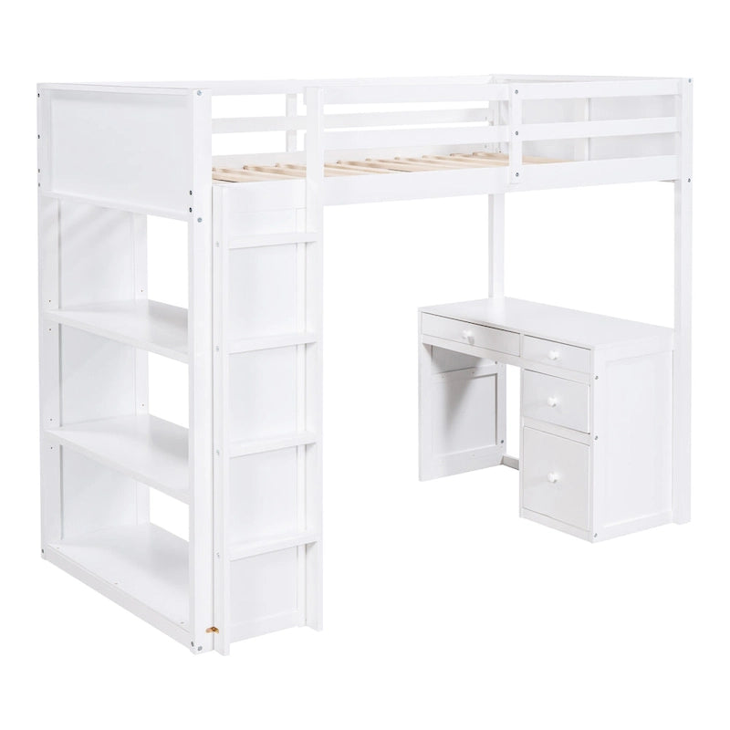 Loft Bed with Ladder, Shelves, and Desk