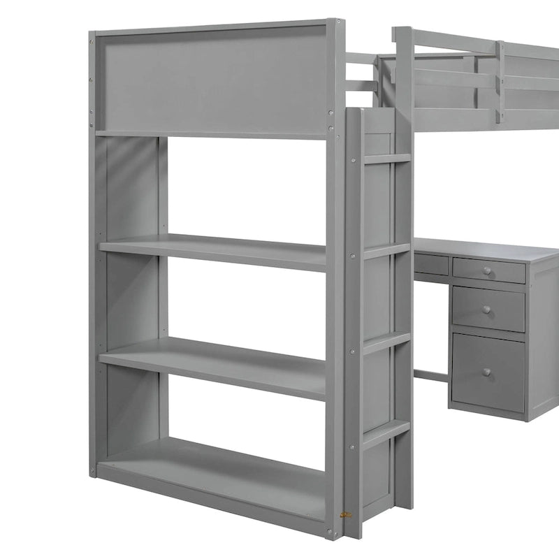 Lit mezzanine avec échelle, étagères et bureau