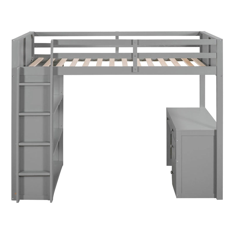 Lit mezzanine avec échelle, étagères et bureau