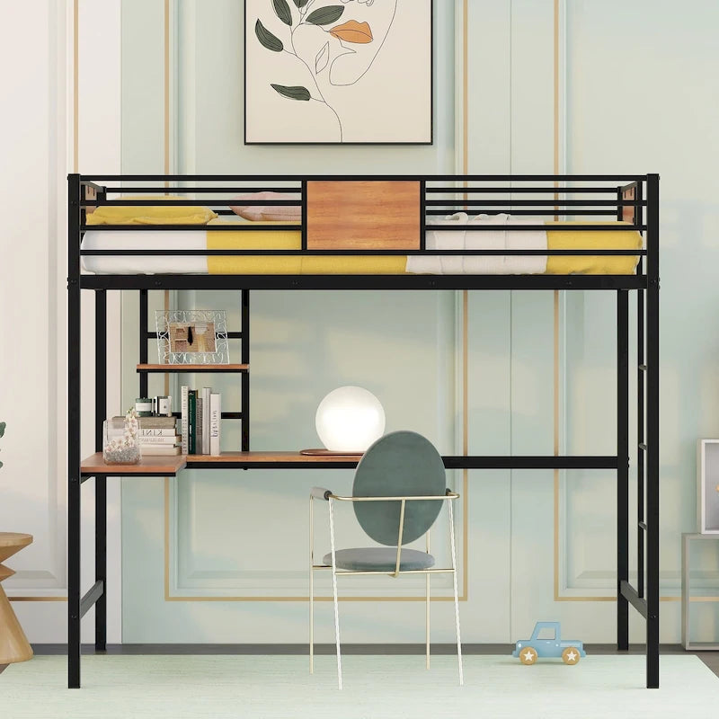 Lit mezzanine en métal double avec bureau et étagère