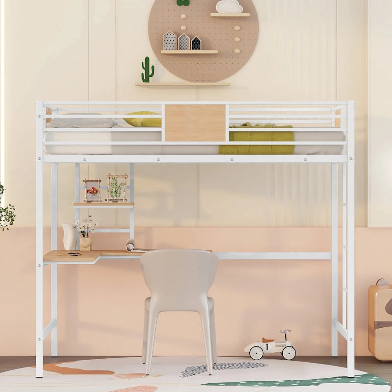 Lit mezzanine en métal double avec bureau et étagère
