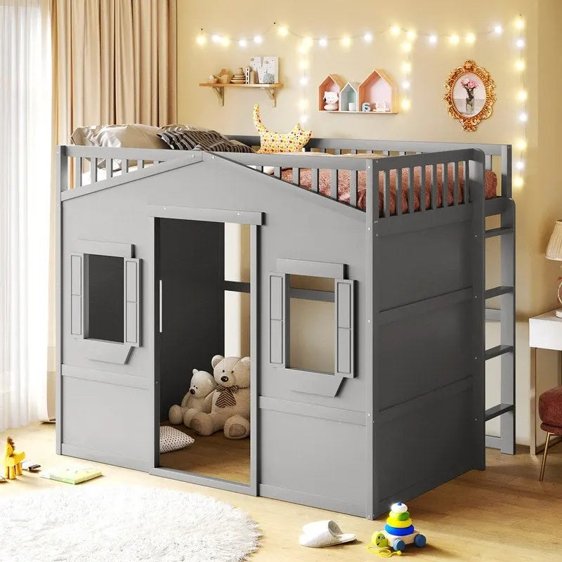 Lit mezzanine avec échelle et fenêtres, design maison complète