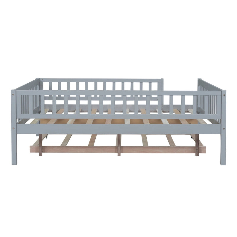 Lit de repos double en bois avec lit gigogne et barrières de sécurité