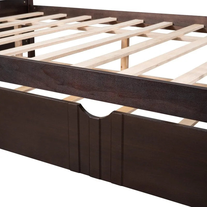 Lit de repos double avec lit gigogne double, cadre de lit double en bois avec barrières sur trois côtés