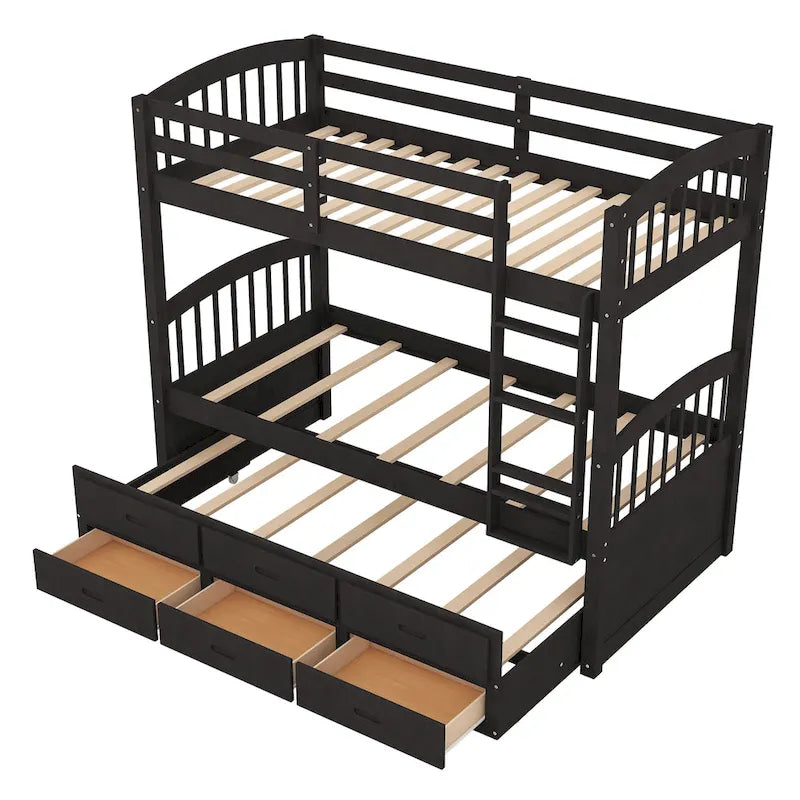 Lit superposé en bois avec tiroir gigogne et rangements