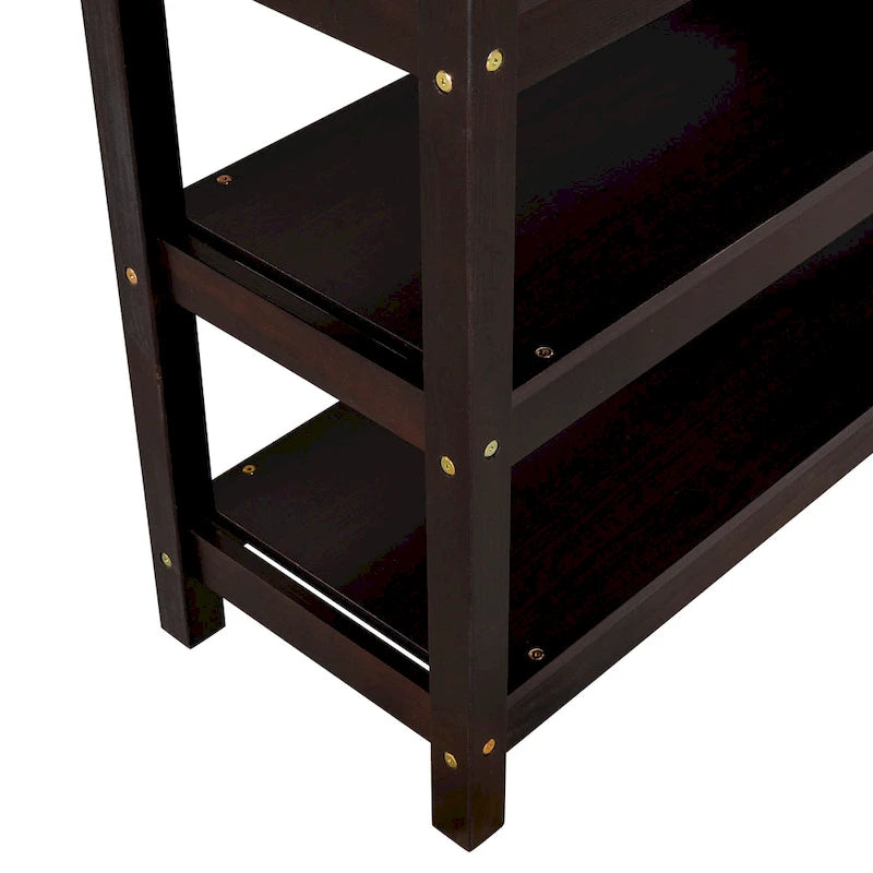 Lit mezzanine pleine taille avec étagères de rangement et bureau sous le lit, Espresso