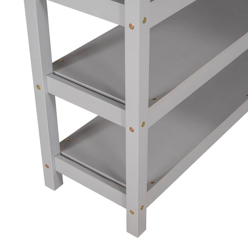 Lit mezzanine pleine taille avec étagères de rangement et bureau sous le lit, Espresso