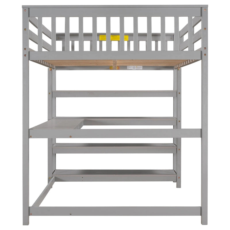 Lit mezzanine pleine taille avec étagères de rangement et bureau sous le lit, Espresso