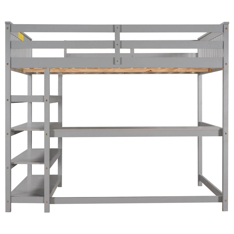 Lit mezzanine pleine taille avec étagères de rangement et bureau sous le lit, Espresso