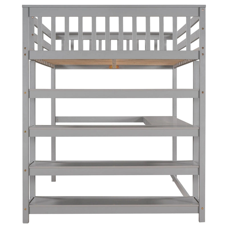 Lit mezzanine pleine taille avec étagères de rangement et bureau sous le lit, Espresso