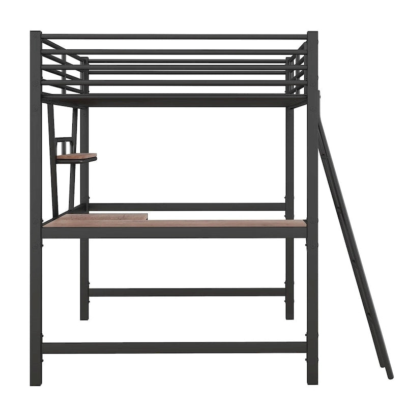 Lit mezzanine en métal avec bureau en L et étagère