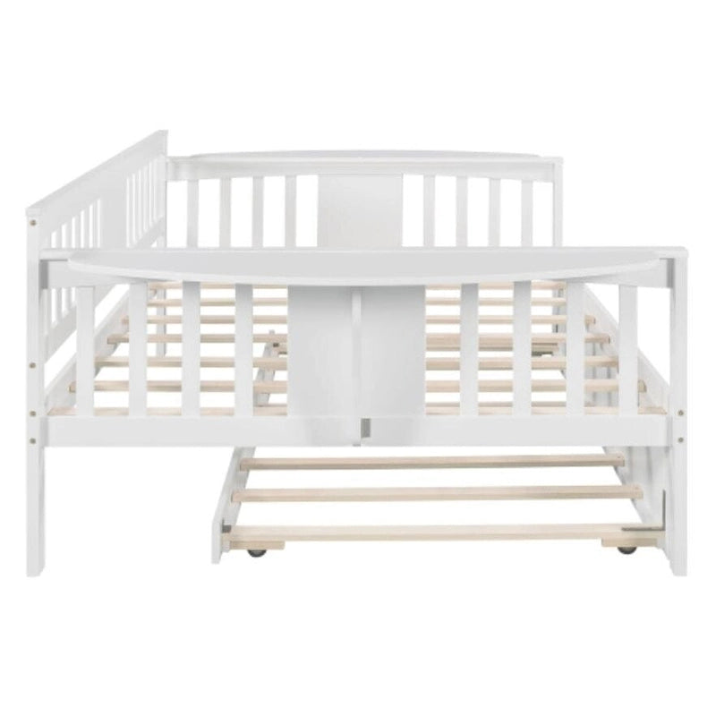 Lit de repos grandeur standard avec lattes de bois et lit gigogne grandeur simple, en blanc