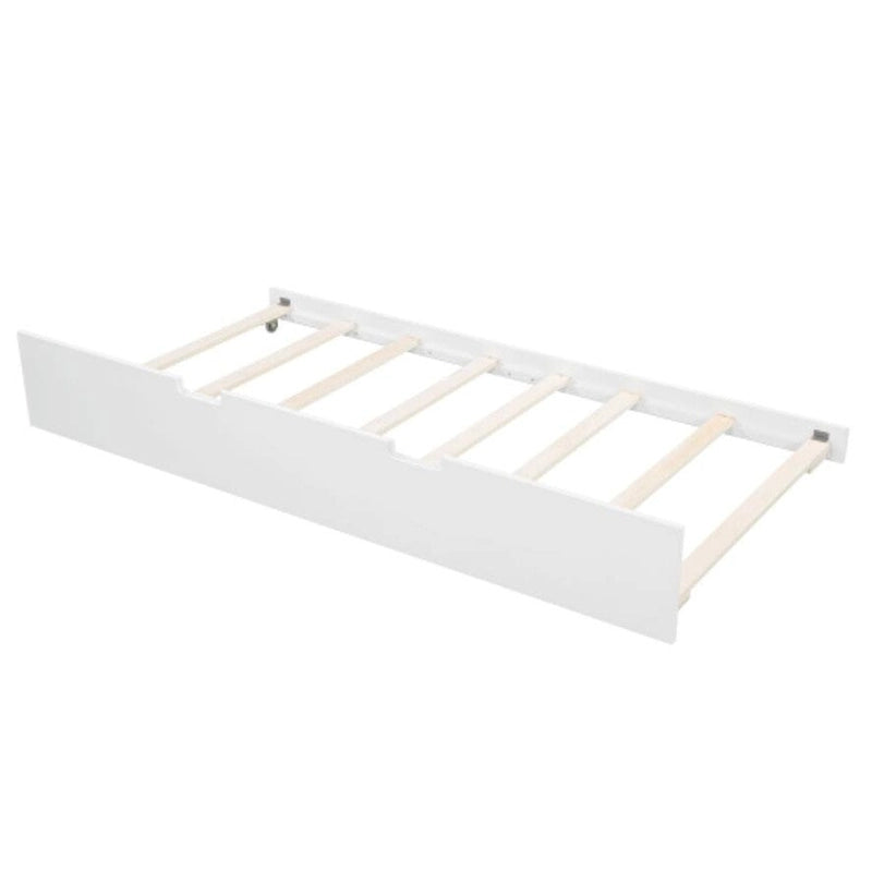 Lit de repos grandeur standard avec lattes de bois et lit gigogne grandeur simple, en blanc