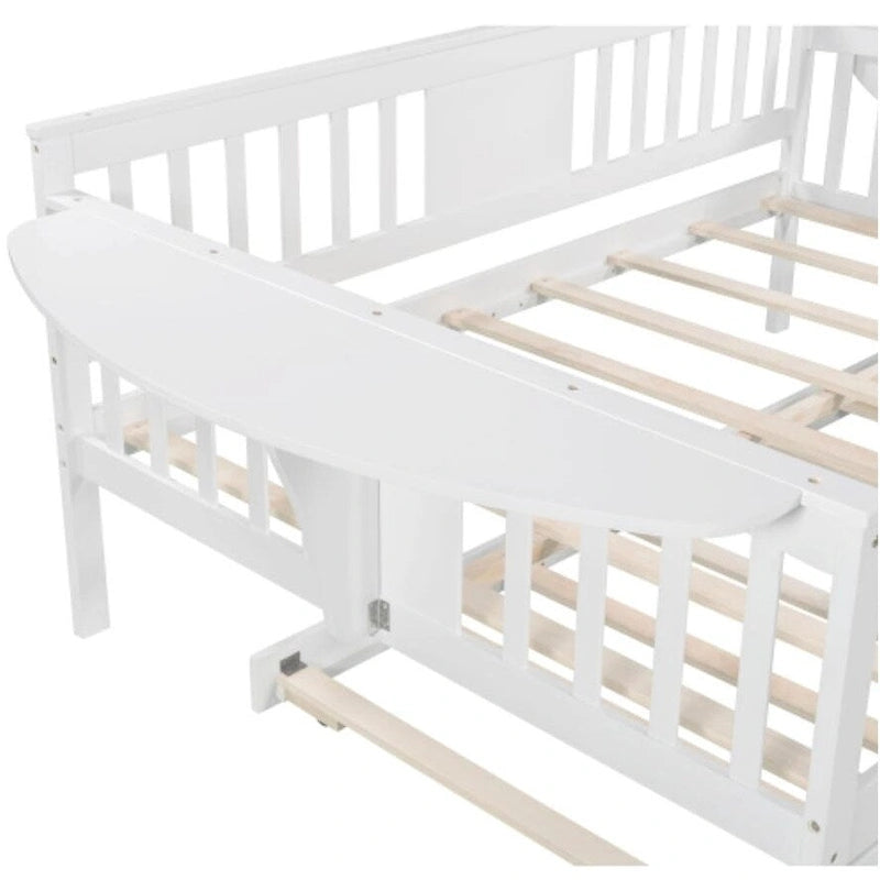 Lit de repos grandeur standard avec lattes de bois et lit gigogne grandeur simple, en blanc