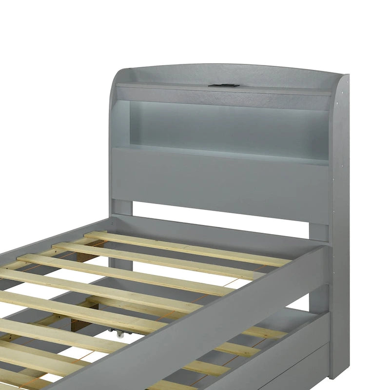 Lit plateforme Twin XL avec rangement et tête de lit LED, station de charge, lit gigogne simple et 2 tiroirs