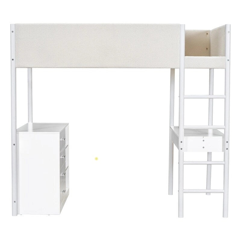 Lit mezzanine pour enfants en polaire Teddy avec bureau et tiroirs