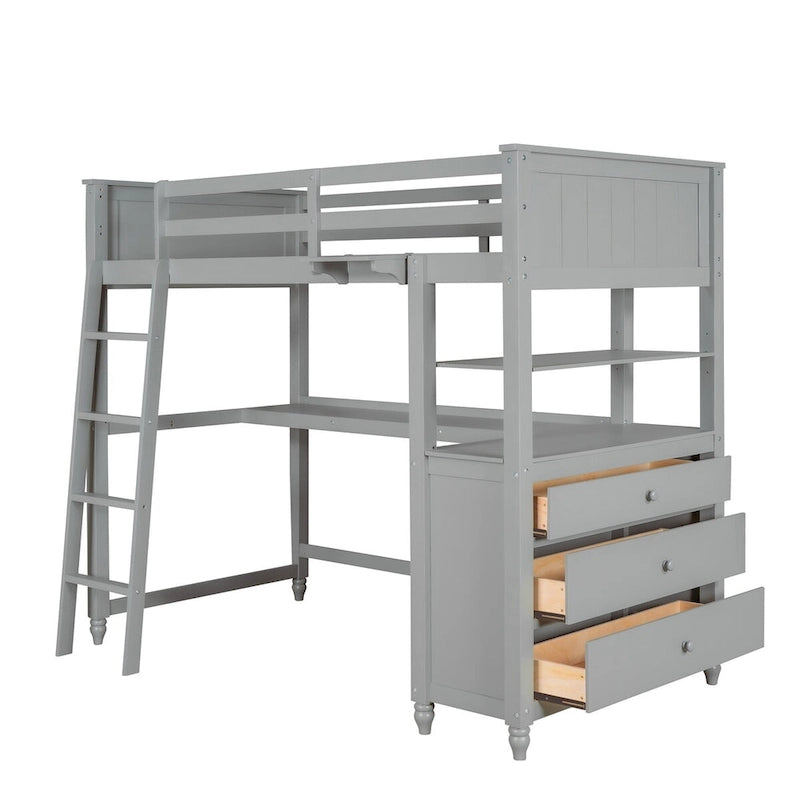 Lit mezzanine simple avec tiroirs et bureau