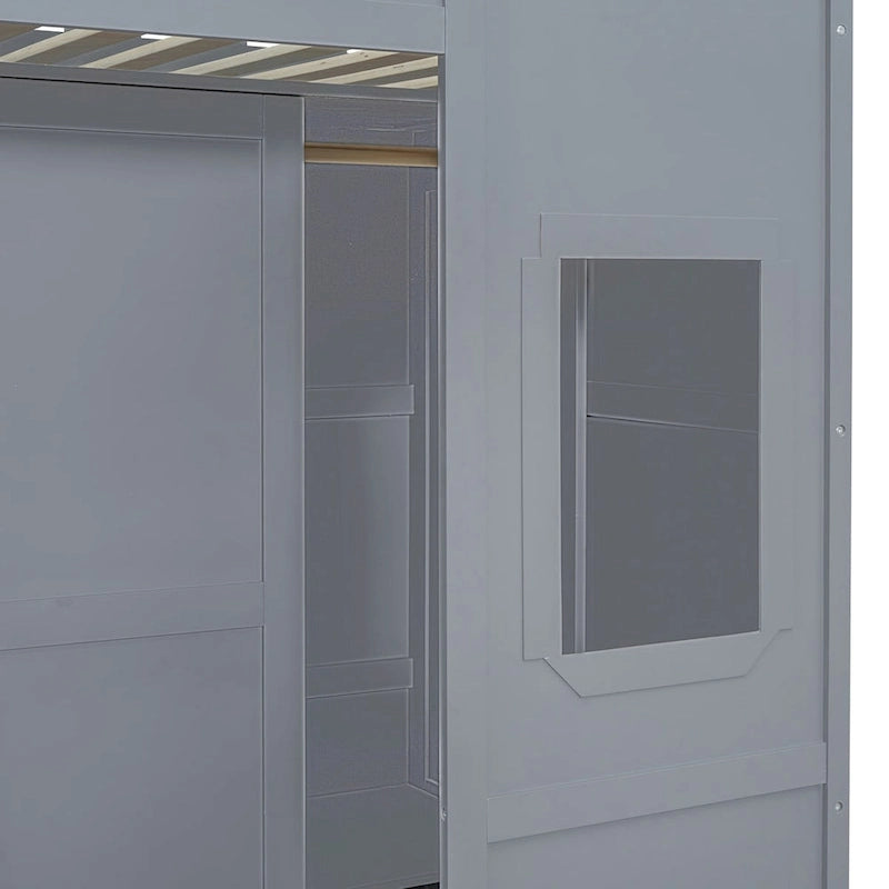 Lit mezzanine double avec échelle et armoire