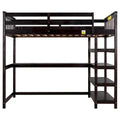 Espresso Solid Wood Loft Bed with Integrated Desk, Storage Shelves, Stable Guardrails