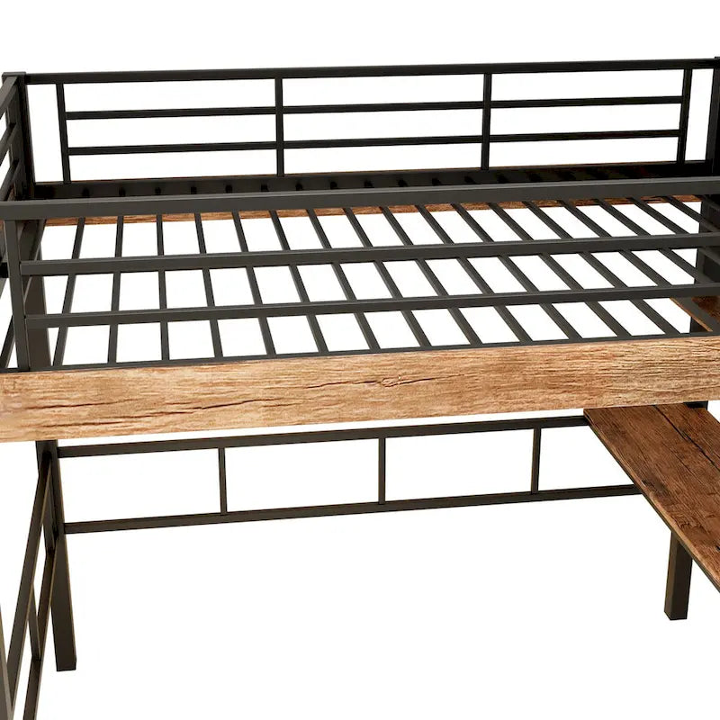 Lit mezzanine double en métal avec bureau intégré