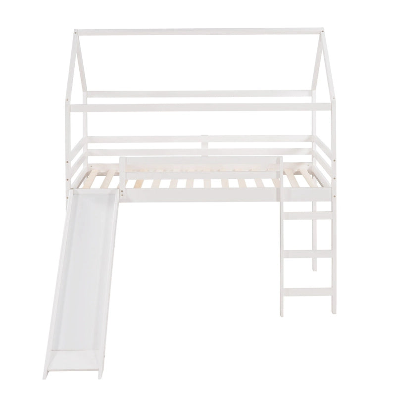 Twin Size Loft Bed with Slide, House Bed with Slide