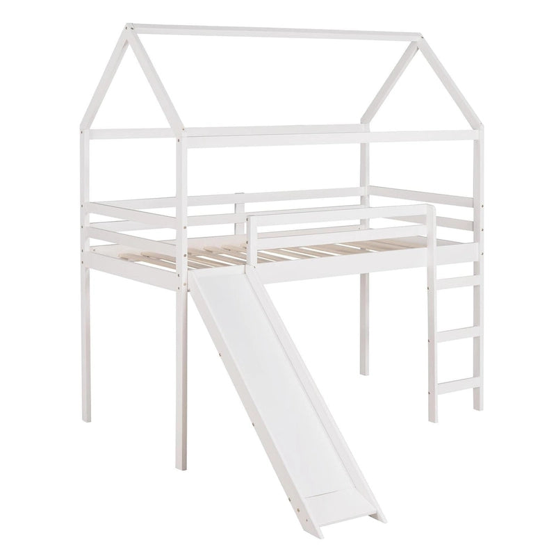 Lit mezzanine simple avec toboggan, lit cabane avec toboggan