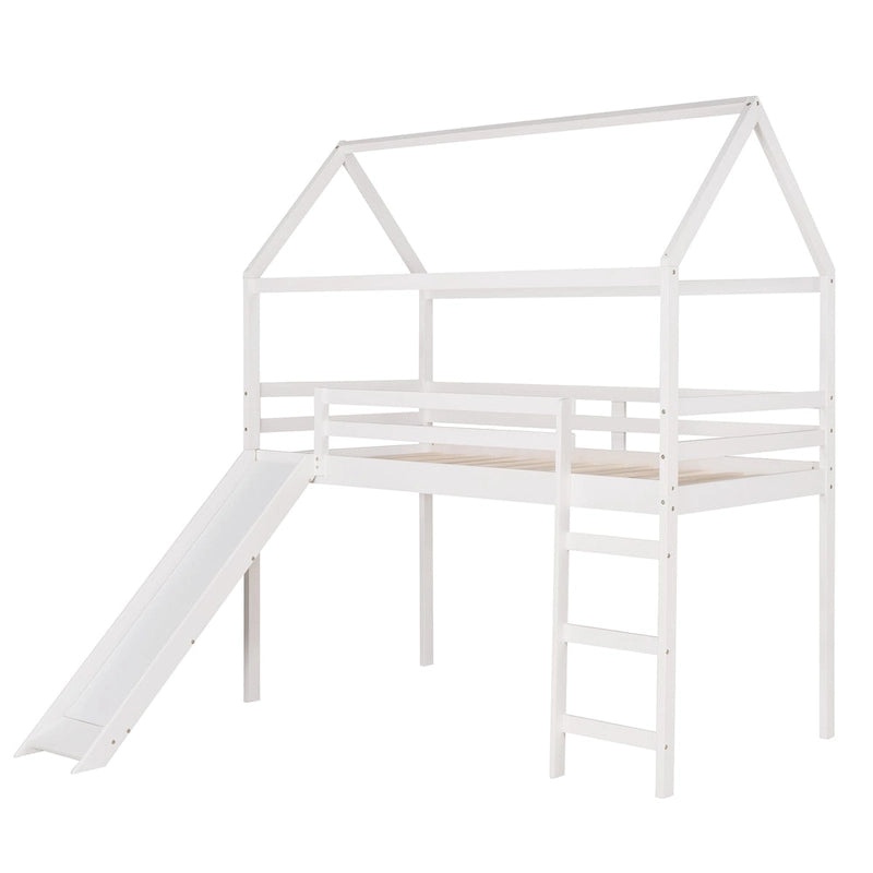 Lit mezzanine simple avec toboggan, lit cabane avec toboggan