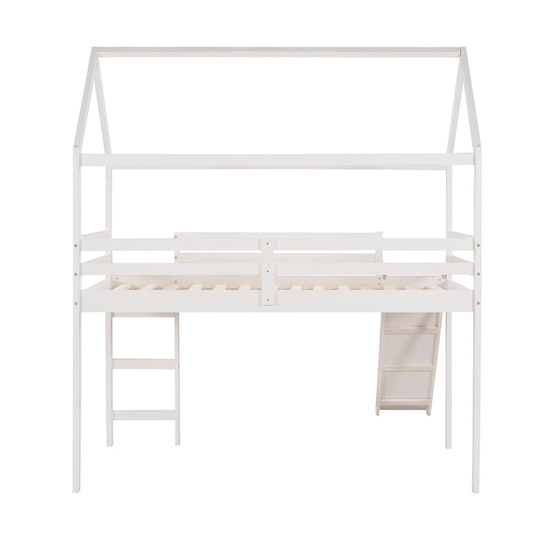 Lit mezzanine simple avec toboggan, lit cabane avec toboggan